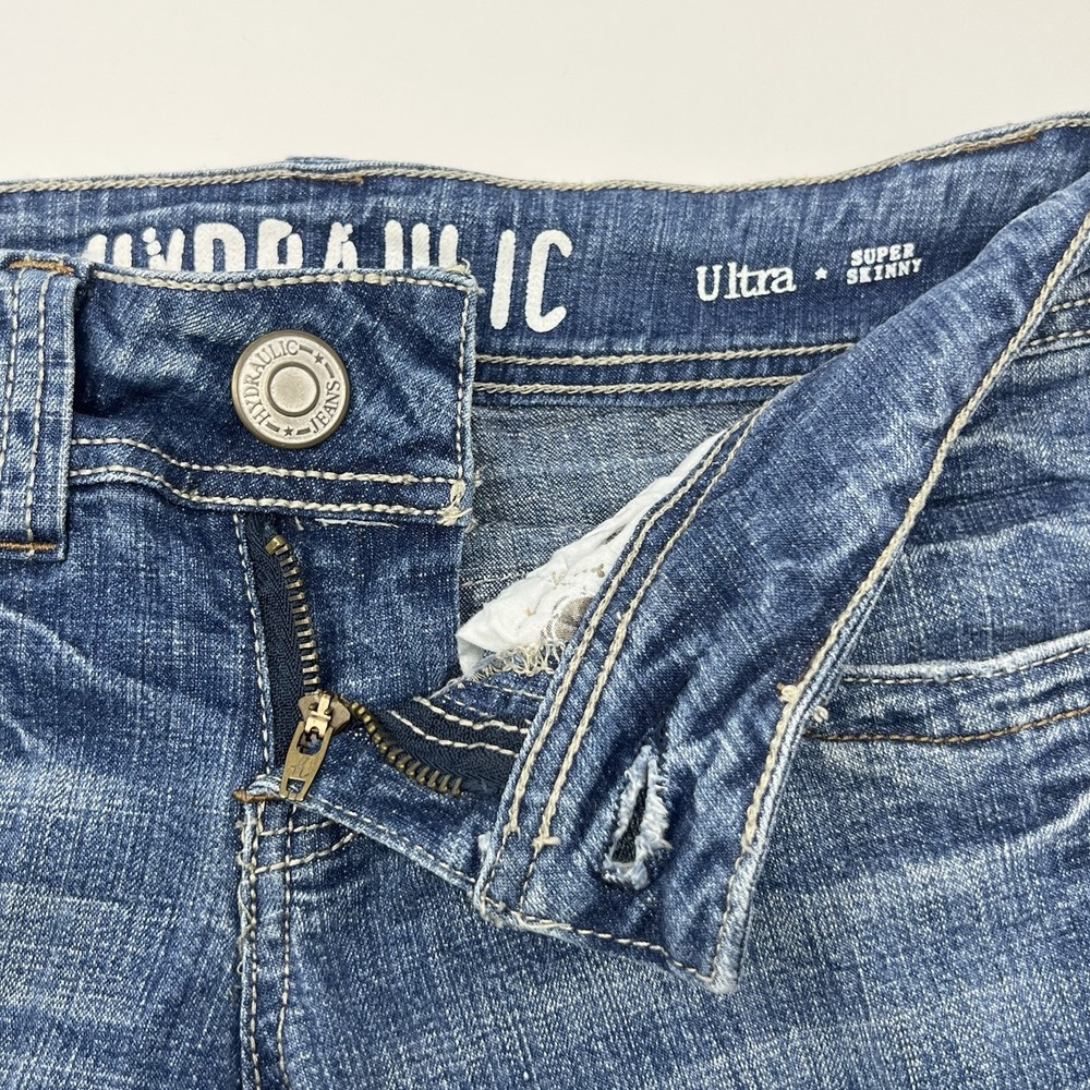 Hydraulic Jeans Distressed Ultra Super Skinny Low Rise Juniors 1/2 Blue - Picture 7 of 16